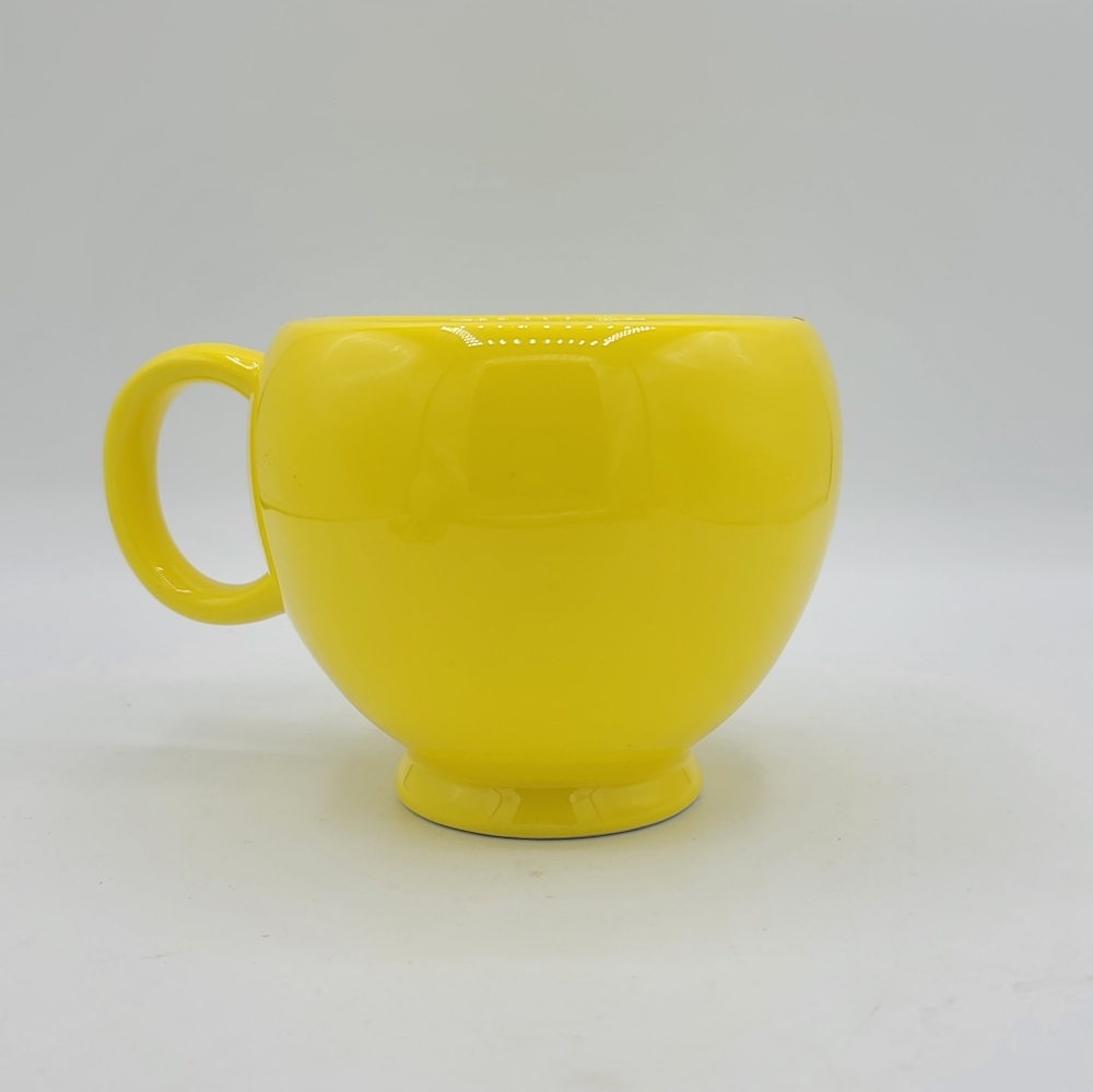 Teleflora Smiley Face Yellow Mug Bowl Oversized 4" Ceramic Cup Pedestal Base Vtg - Picture 3 of 7